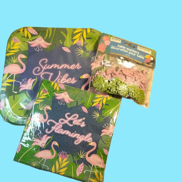Summer Vibes Flamingo Party 24 Plates 25 Napkins Lets Flamingle Table Scatter - Picture 1 of 11
